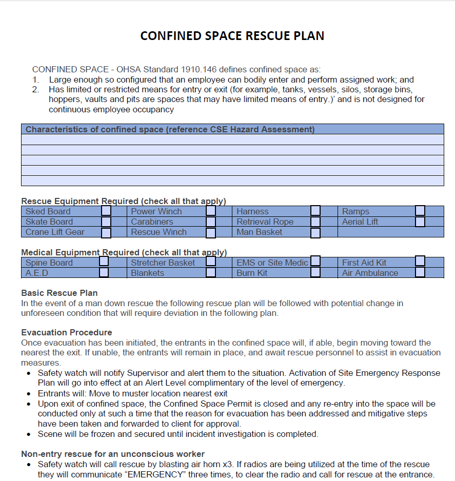 Template Confined Space Rescue Plan American OHSA The Safety Doc Shop Template Confined Space Rescue Plan American OHSA The Safety Doc Shop