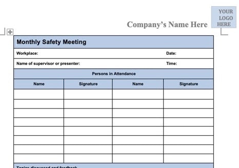 Download PDF | Monthly Safety Meeting | Blank Template – The Safety Doc ...