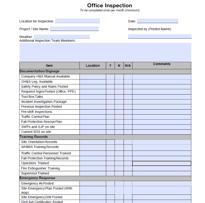 Safety Doc Download | Office Inspection | Blank Template – The Safety ...