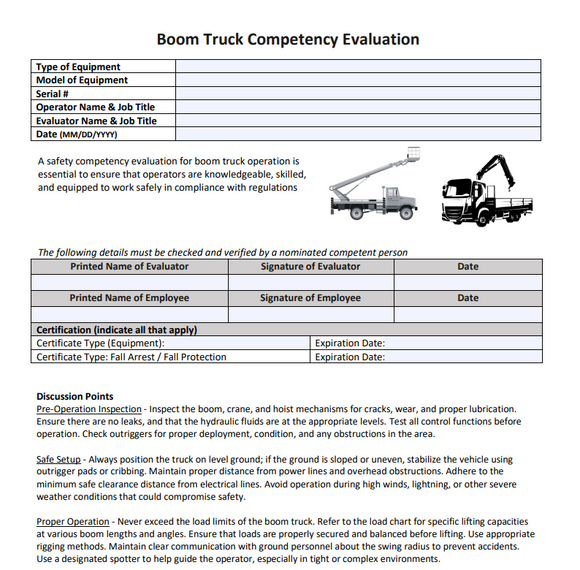 Competency Evaluation for Boom Truck