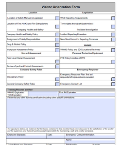 Checklist - Visitor Orientation