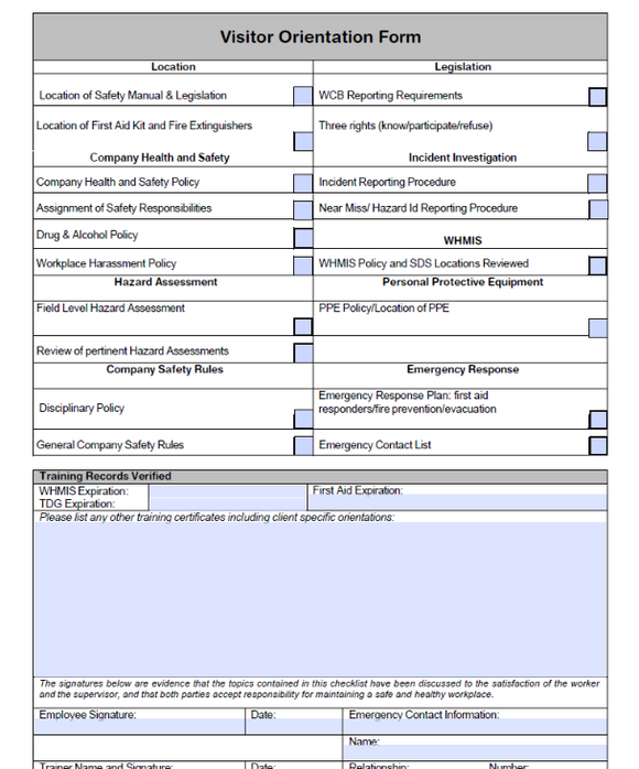 Checklist - Visitor Orientation