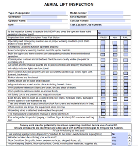 For Elevated Work Platforms Inspection Sheets RTITB Test Marking