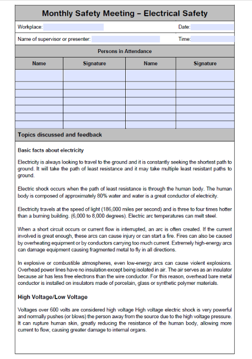 Monthly - Electrical Safety