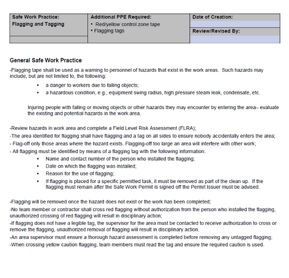 Safe Work Practice - Flagging and Tagging