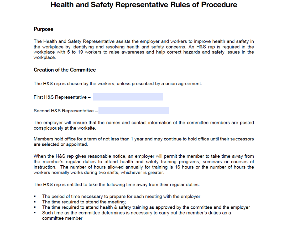Downloadable Policy | Health & Safety Representative – The Safety Doc Shop