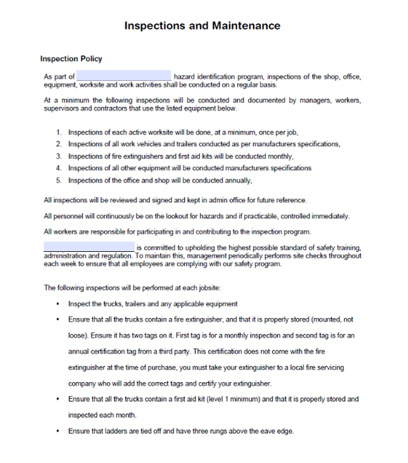 Policy Inspector Downloadable Policy | Inspection and Maintenance – The Safety Doc Shop