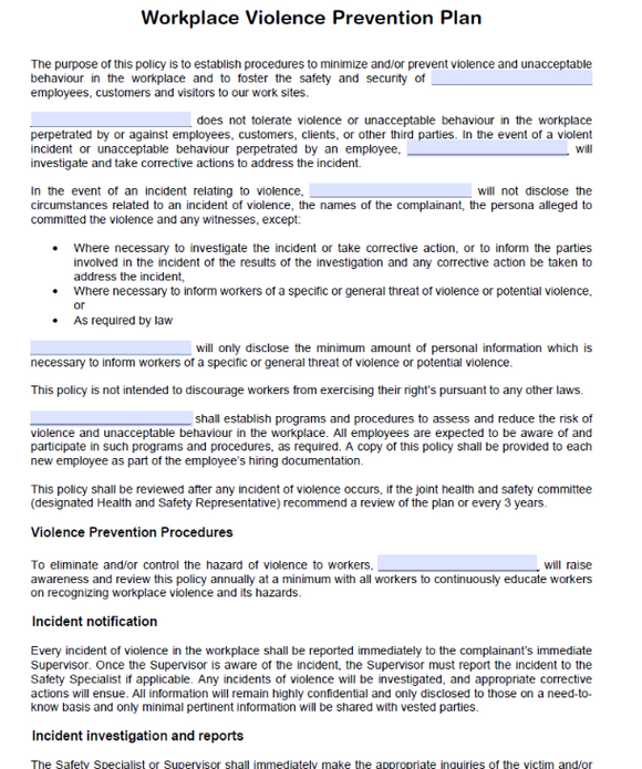 Prevention Policy Examples Download Now | Workplace Violence Policy – The Safety Doc Shop