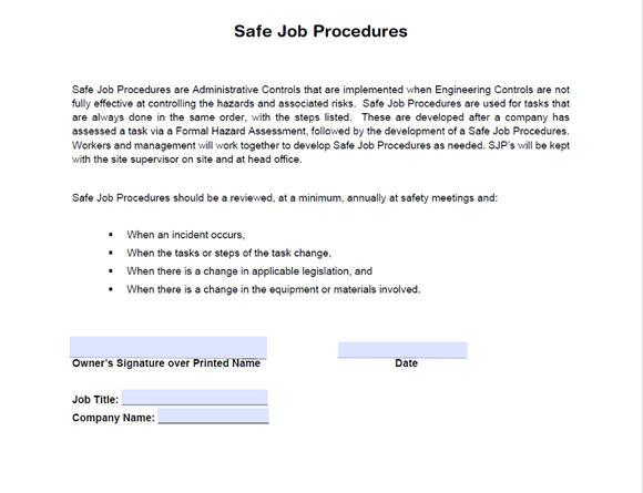 Policy - Safe Job Procedures