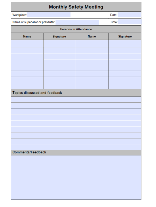 Osha Safety Meeting Template FREE 14+ Safety Meeting Form Samples,