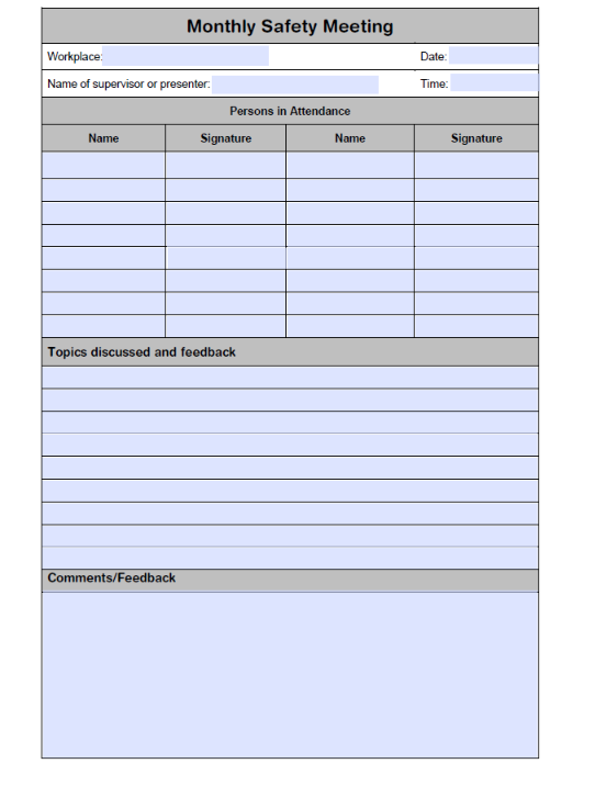 Monthly - Blank Safety Meeting Template