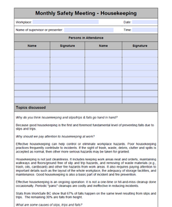 Monthly - Housekeeping & Cleanliness