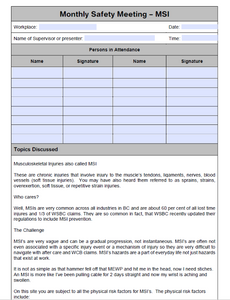 Monthly - Musculoskeletal Injuries Prevention Meeting