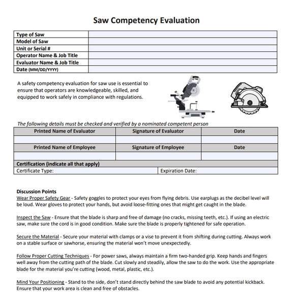 Template - Competency Evaluation for Saw