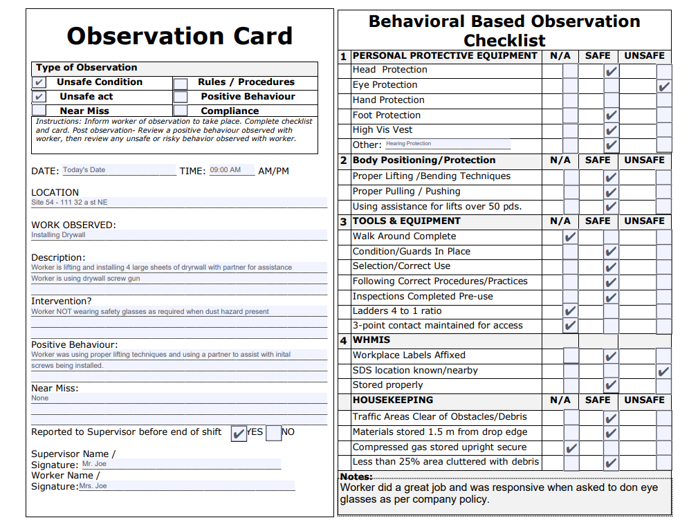 Bbo Card Examples Safety Doc Download | Behavioural Based Observation Card – The Safety ...