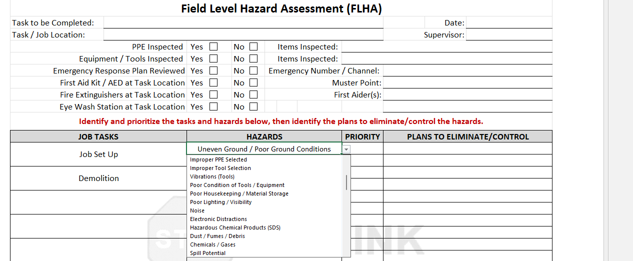 Field Level Hazard Assessment with Drop Down Menu- Fillable Online ...