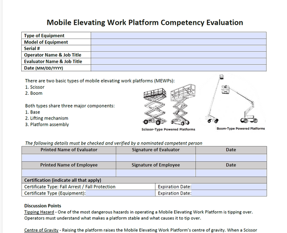 Template -Competency Evaluation for Mobile Equipment (MEWPs)