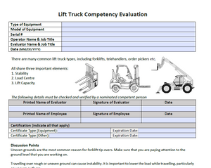 Template -Competency Evaluation for Lift Trucks