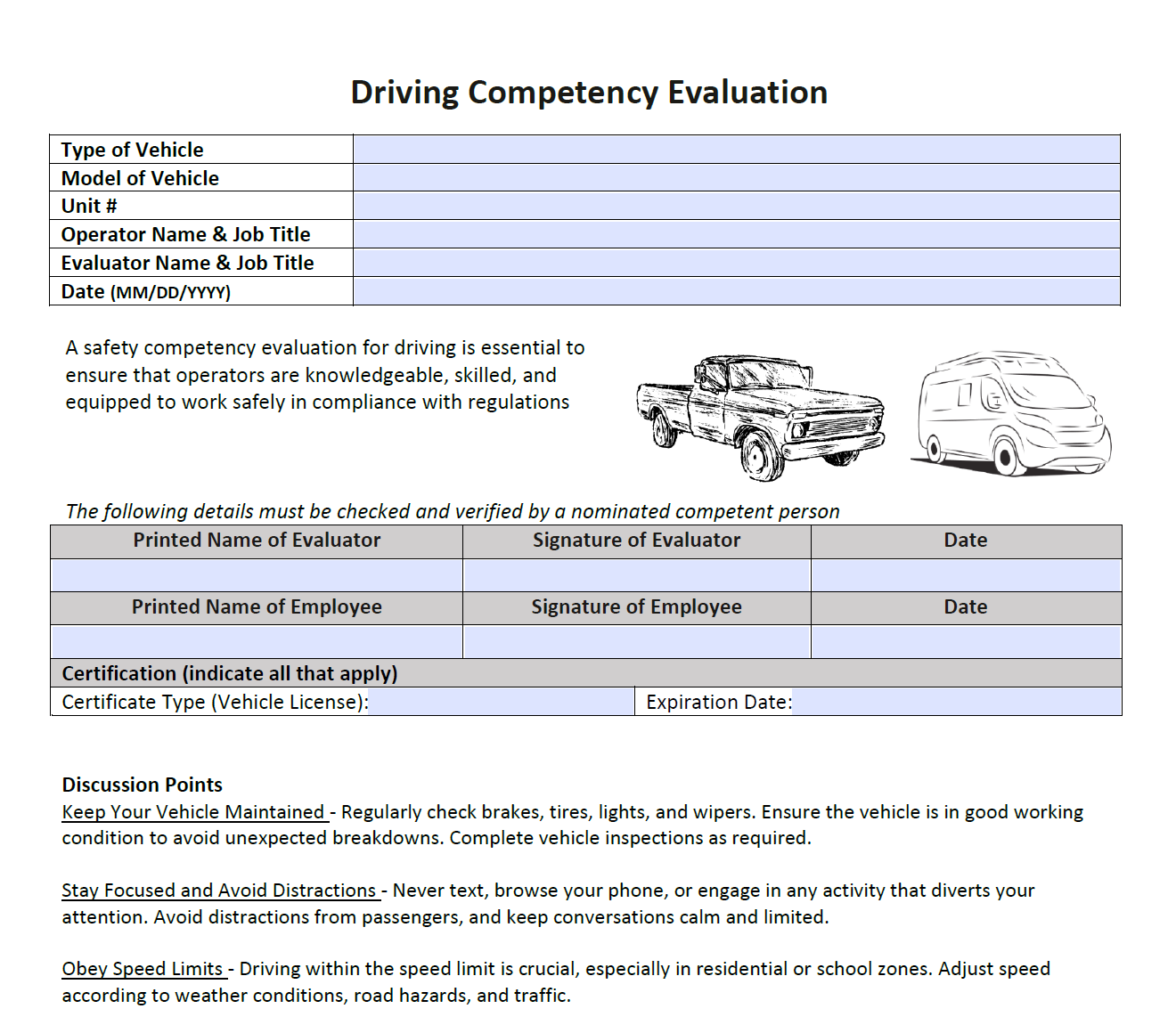 Template -Competency Evaluation for Driving – The Safety Doc Shop