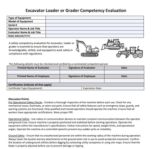 Template - Competency Evaluation for Excavator Loader  Grader