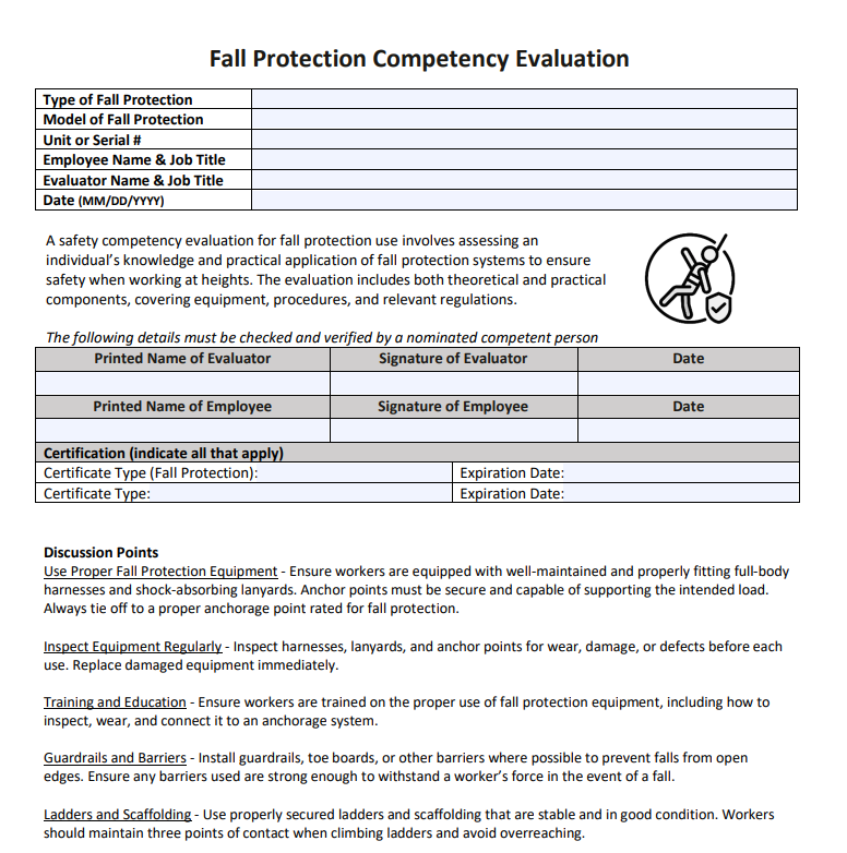 Template - Competency Evaluation for Fall Protection – The Safety Doc Shop