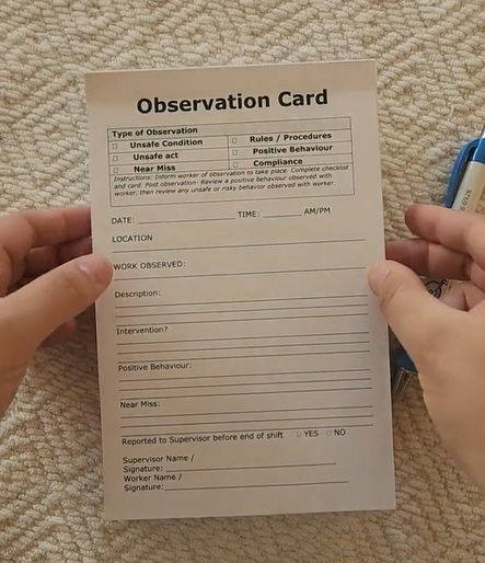 Printed Template - Behavioural Based Observation Card