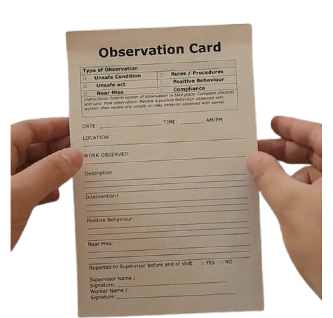 Bbo Card Examples Printed Template - Behavioural Based Observation Card – The Safety Doc Shop