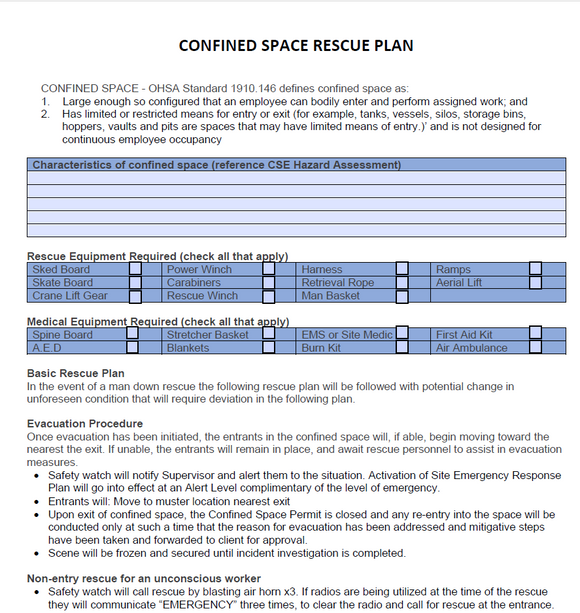 Template Confined Space Rescue Plan American OHSA The Safety Doc Shop Template Confined Space Rescue Plan American OHSA The Safety Doc Shop