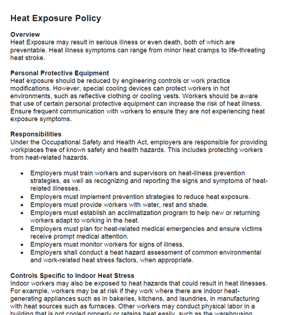 Policy - Heat Exposure - American (OHSA)