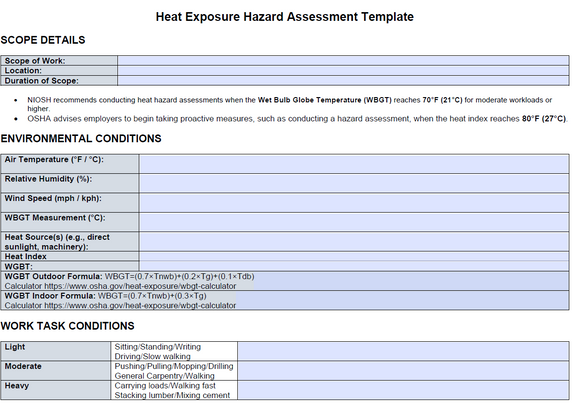 Template - Heat Exposure Hazard Assessment-  American (OHSA)