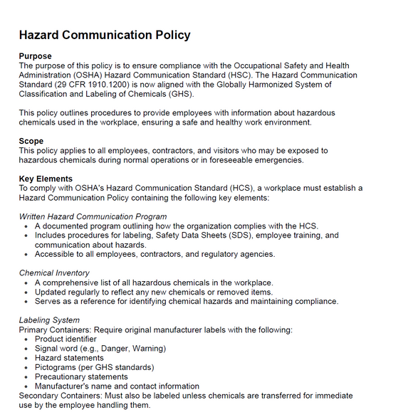 Hazard Communication Policy and Program (OHSA)