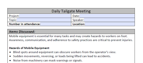 Daily - Mobile Equipment Safety