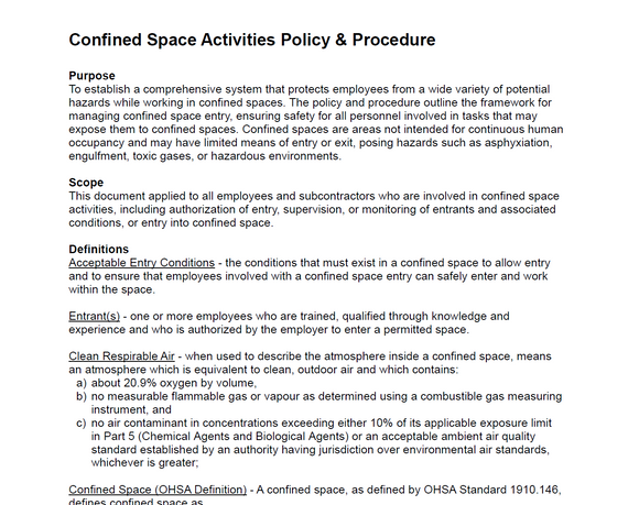 Policy - Confined Space Policy & Procedure - American OHSA