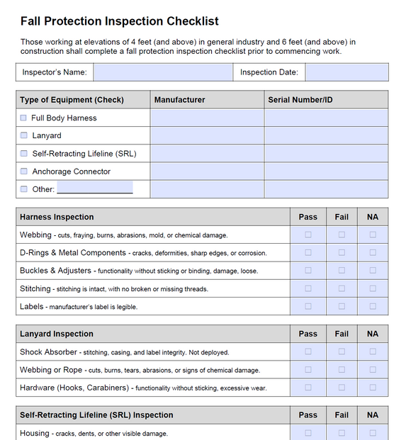 4 Point Fall Protection Inspection Checklist – The Safety Doc Shop
