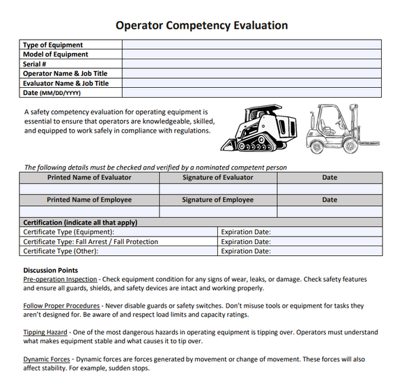 Competent Operator Sign Template - Competency Evaluation for Operator (General) – The Safety ...