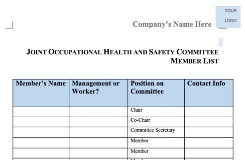 Safety Doc Download | JOHSC Committee Member List Log – The Safety Doc Shop