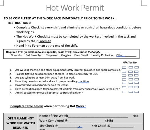 Permit - Hot Work