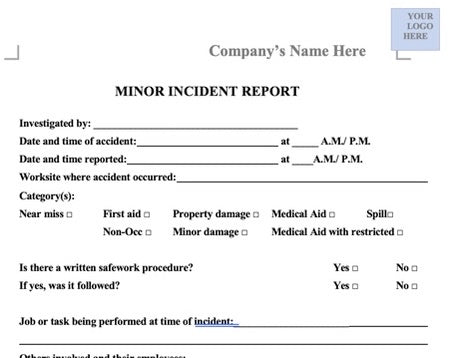 Report Minor Risks Report - Minor Incident Investigation – The Safety Doc Shop