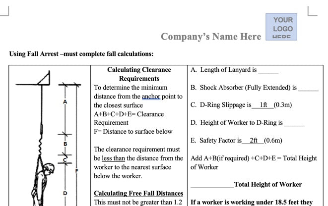 Fall Requirements Printable Template - Fall Protection Plan – The Safety Doc Shop