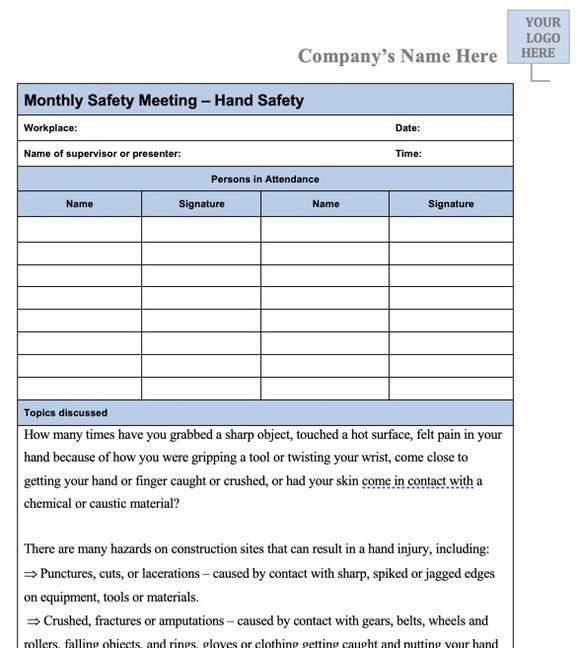 Monthly - Hand Safety