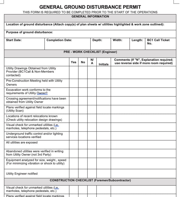 Downloadable Permit | Ground Disturbance Template – The Safety Doc Shop