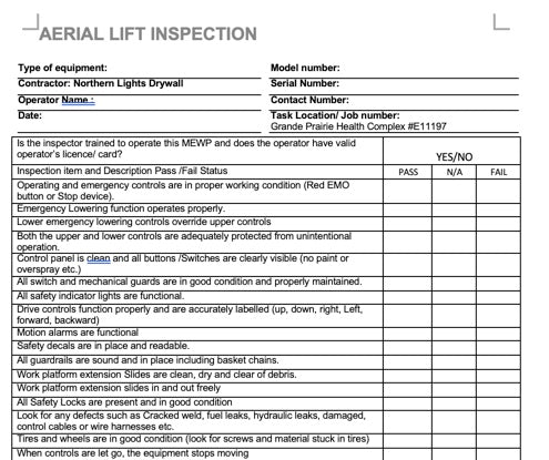 Platform Safety Inspection Inspection - Aerial Elevated Work Platform – The Safety Doc Shop