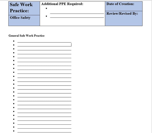 Safe Work Practice - Blank Template