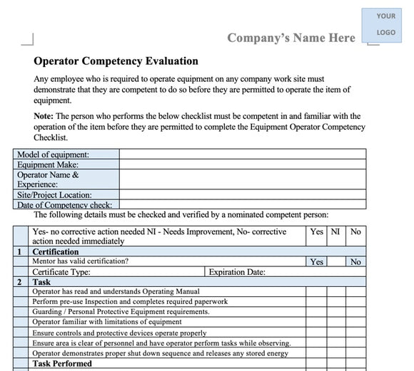 Template - Operator Competency Evaluation & Spotter Training